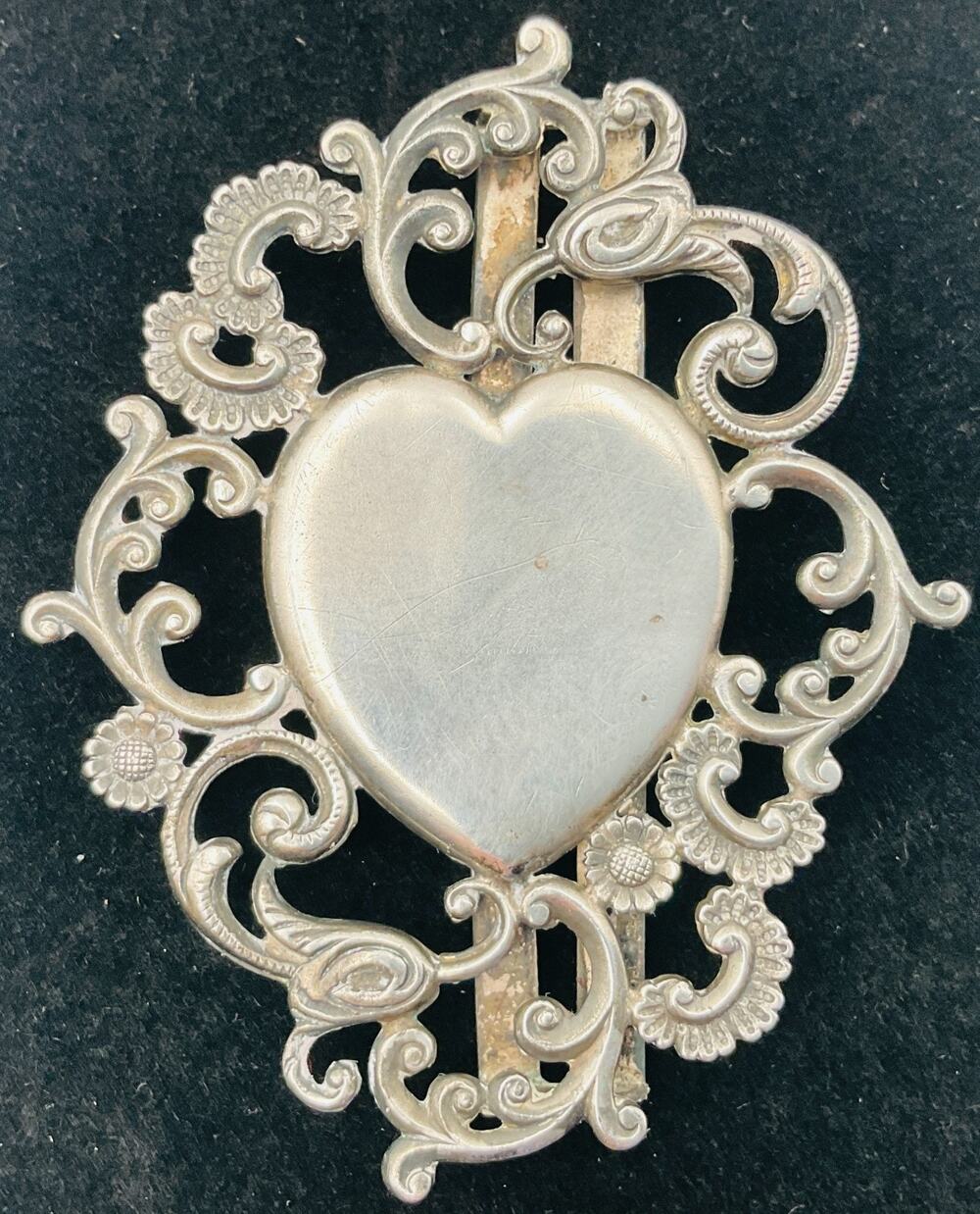 Belt Buckle / Sash Antique Art Nouveau Victorian Filigree Heart Sterling Silver